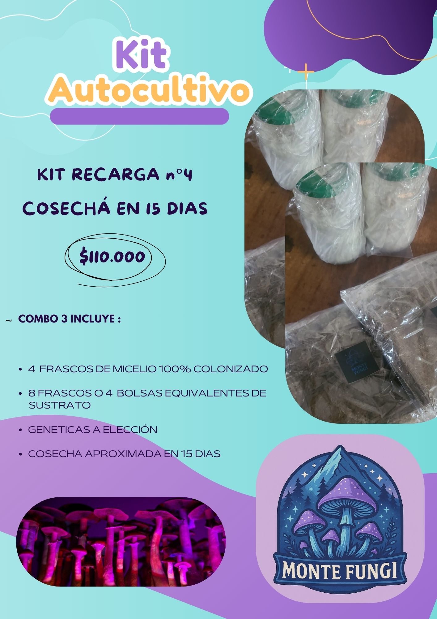 Kit Recarga n°4  Hongos Ps1locib3s ( 4 Micelios + 8 Sustratos)