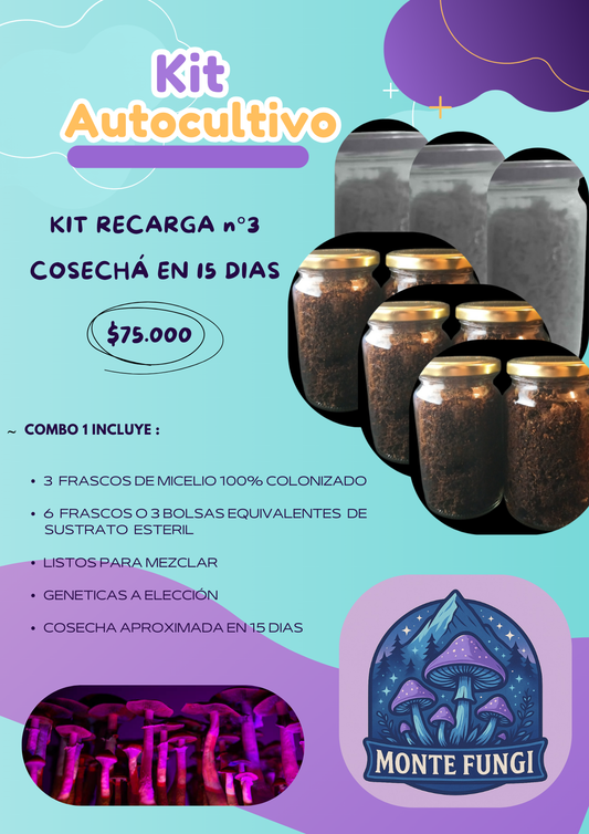 Kit Recarga n°3  Hongos Ps1locib3s ( 3 Micelios + 6 Sustratos)