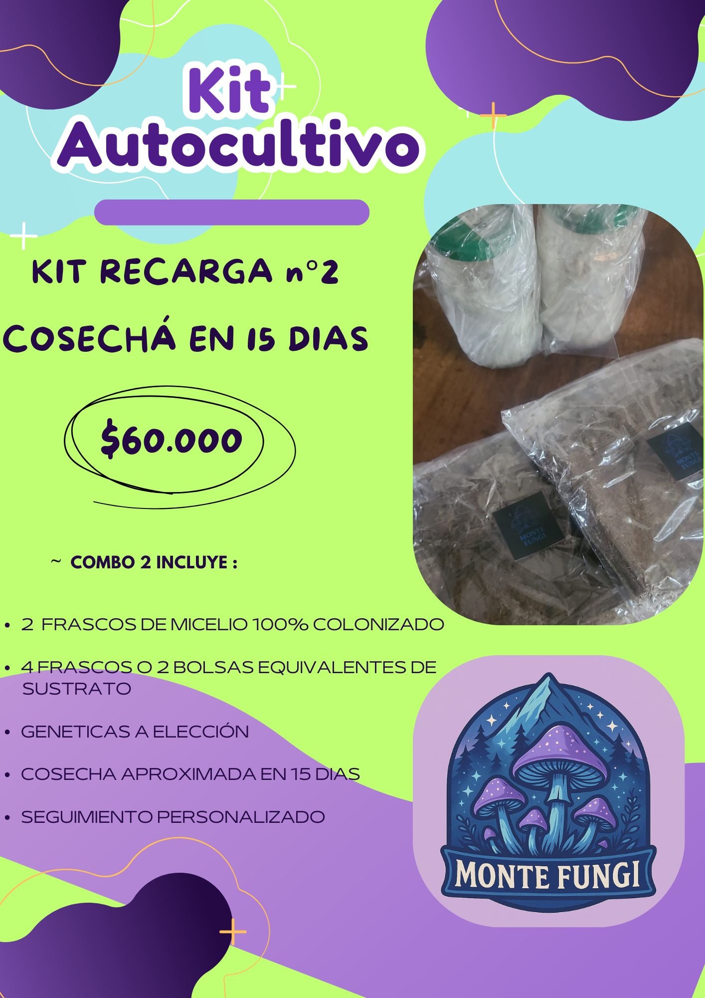 Kit Recarga n°2  Hongos Ps1locib3s ( 2 Micelios + 4 Sustratos)